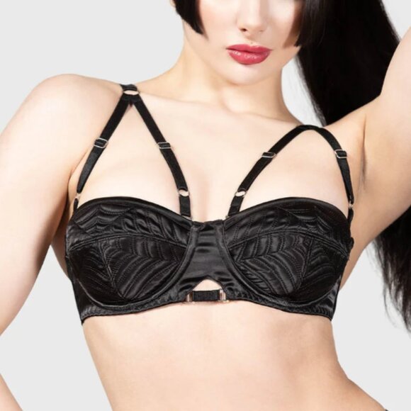 Killstar Spindle's Secrets Black Gothic Embossed Balcony Bra XXL NWT - Picture 2 of 5